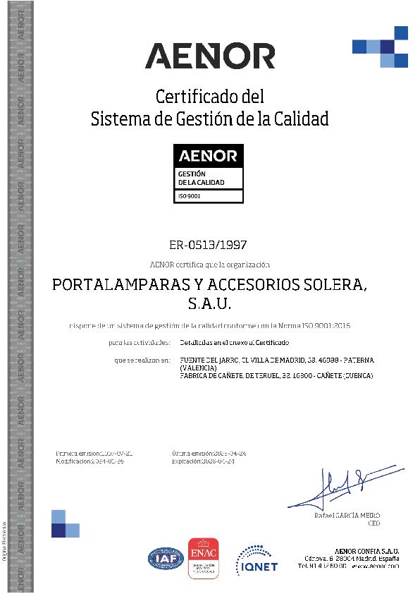 Certificado da empresa AENOR