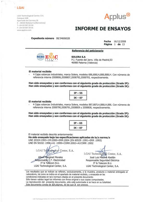 Certificat de produs APPlus doze de derivație etanșe