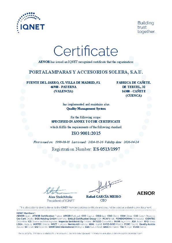 Certificado da empresa IQNet