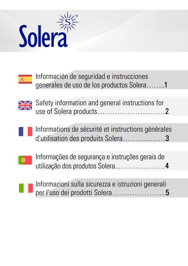 Informations de sécurité et instructions générales d'utilisation des produits Solera